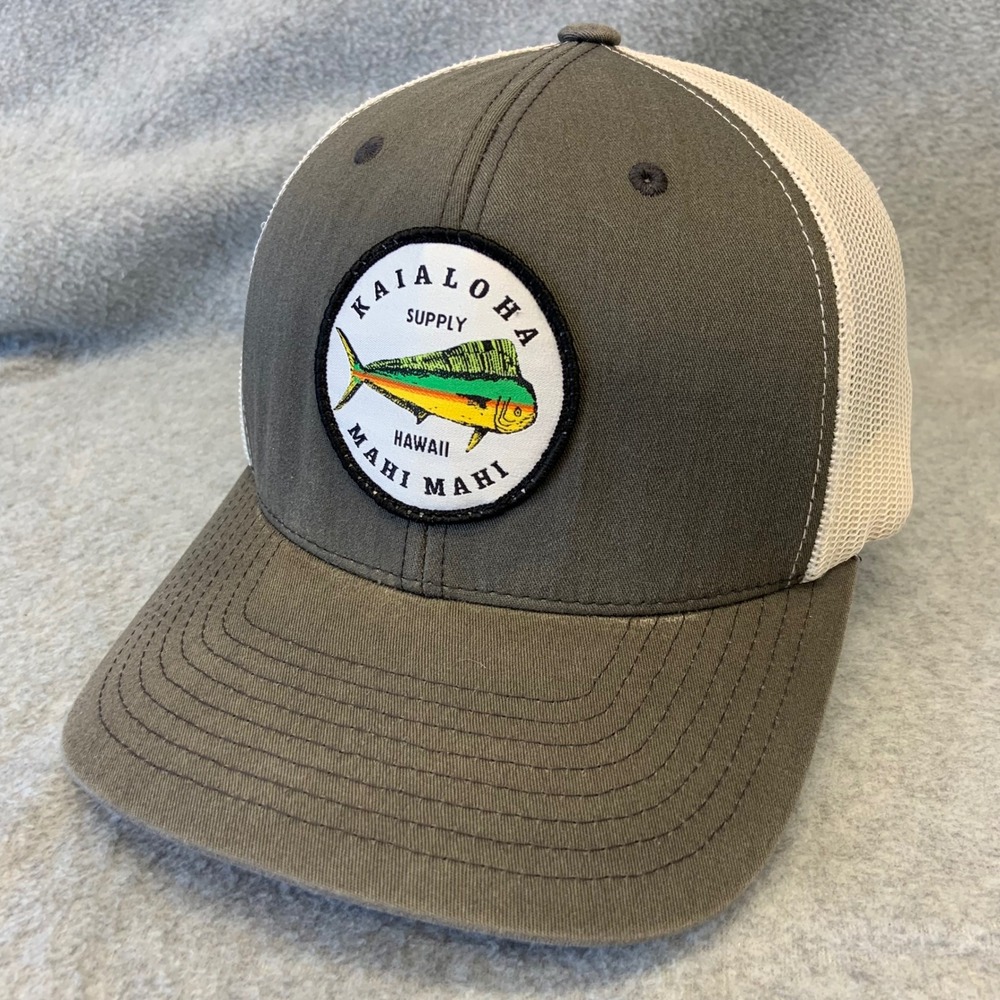 Mahi Mahi Hawaii Mens Grey Kai Aloha Supply Trucker Hat Snapback OSFM